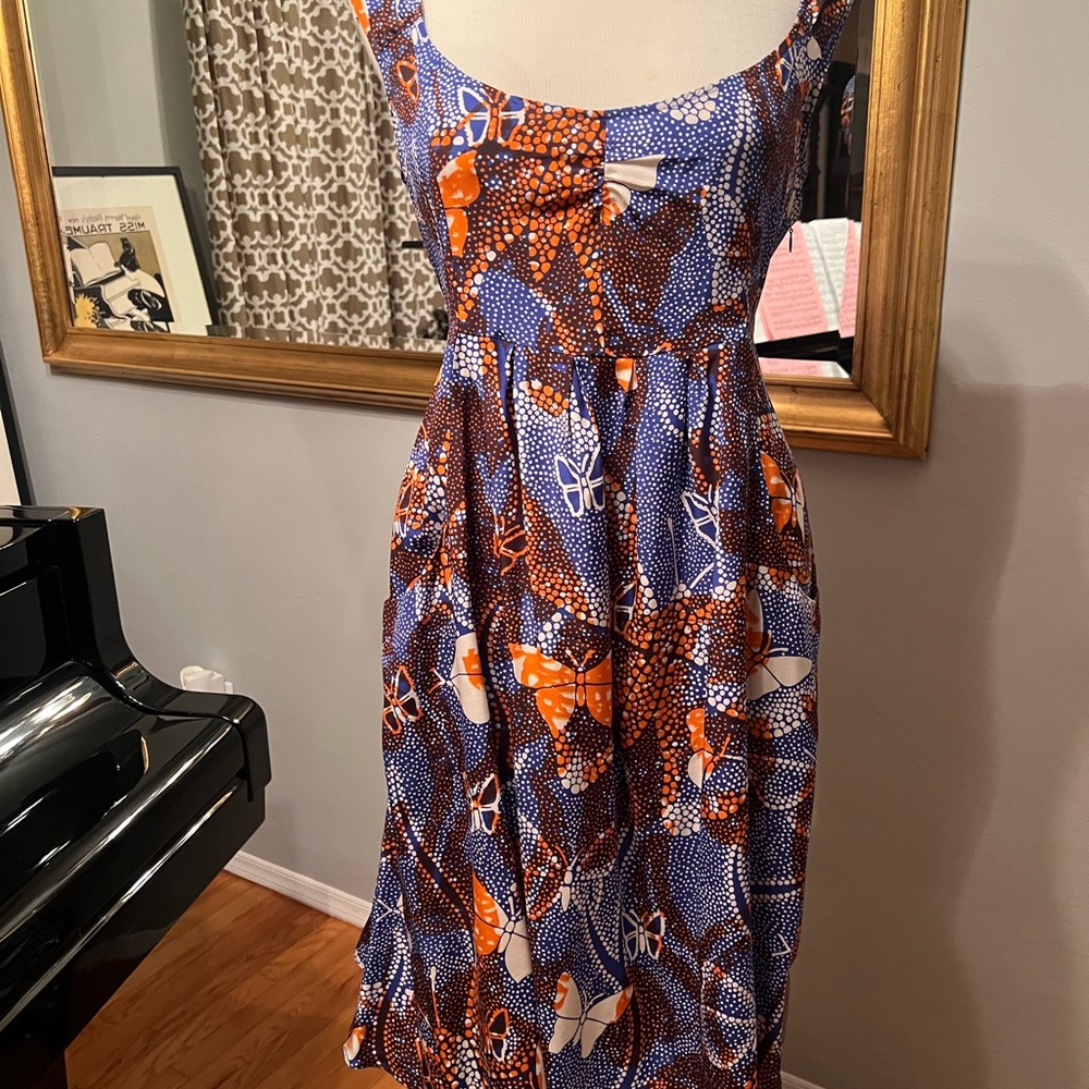 Stylish Adorable Blue and Orange Women's Dress with Pockets!